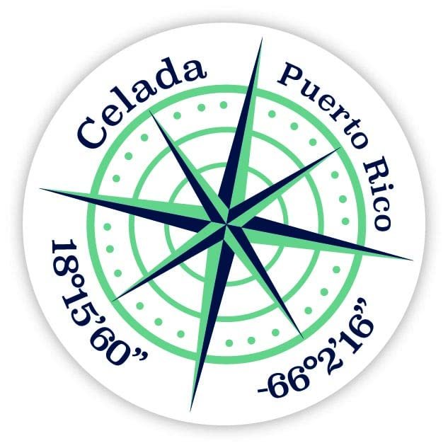 Celada Puerto Rico 2-Inch Vinyl Decal Sticker Latitude Longitude Compass Design