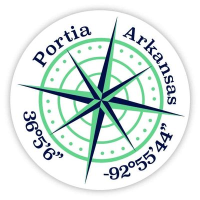 Portia Arkansas 2-Inch Vinyl Decal Sticker Latitude Longitude Compass Design