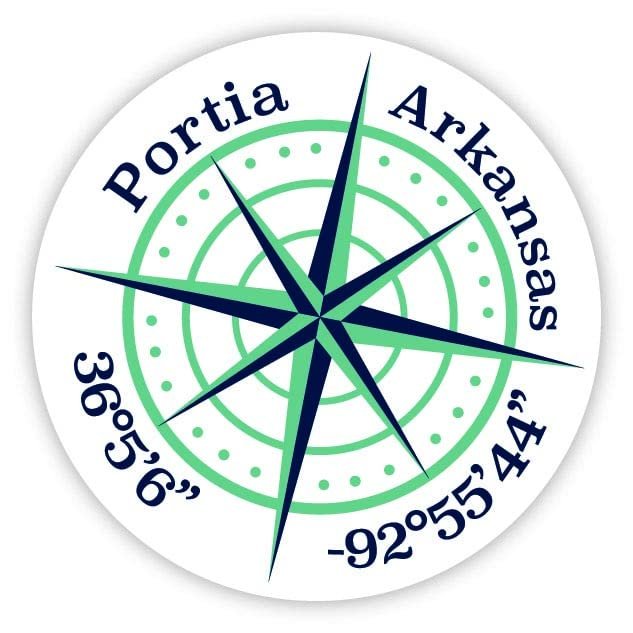 Portia Arkansas 2-Inch Vinyl Decal Sticker Latitude Longitude Compass Design