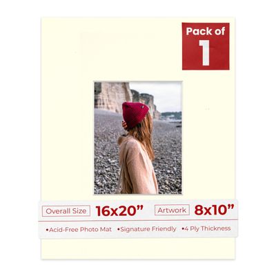 16x20 Mat for 8x10 Photo - Precut Textured Cream Picture Matboard for Frames Measuring 16 x 20 Inches - Bevel Cut Matte to Display Art 8 x 10 Inches - Acid Free ONE MAT with Backing Board & Clear Bag