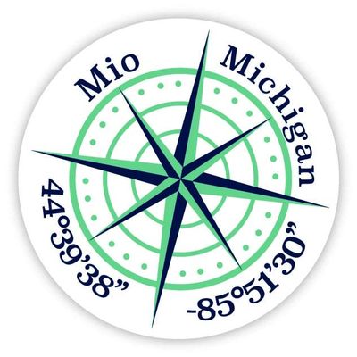 Mio Michigan 2-Inch Vinyl Decal Sticker Latitude Longitude Compass Design