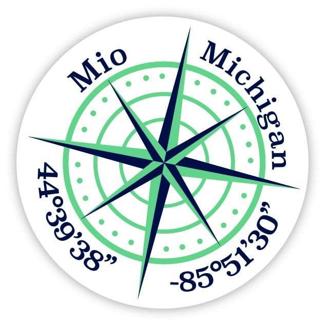 Mio Michigan 2-Inch Vinyl Decal Sticker Latitude Longitude Compass Design