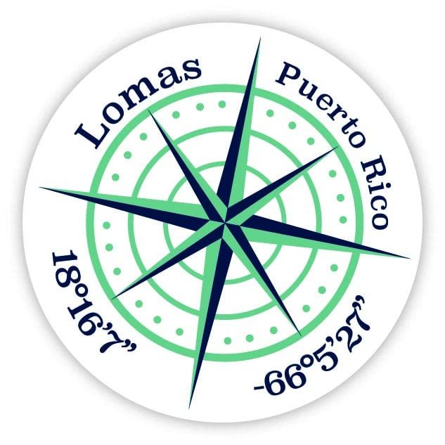 Lomas Puerto Rico 2-Inch Vinyl Decal Sticker Latitude Longitude Compass Design