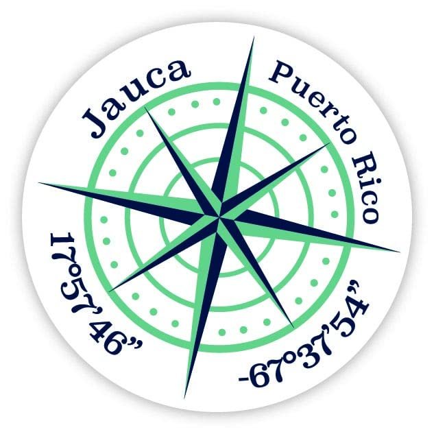 Jauca Puerto Rico 2-Inch Vinyl Decal Sticker Latitude Longitude Compass Design