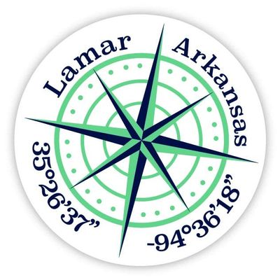 Lamar Arkansas 2-Inch Vinyl Decal Sticker Latitude Longitude Compass Design