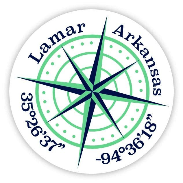 Lamar Arkansas 2-Inch Vinyl Decal Sticker Latitude Longitude Compass Design
