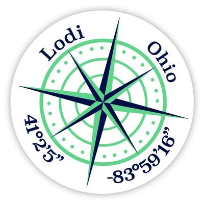 Lodi Ohio 2-Inch Vinyl Decal Sticker Latitude Longitude Compass Design