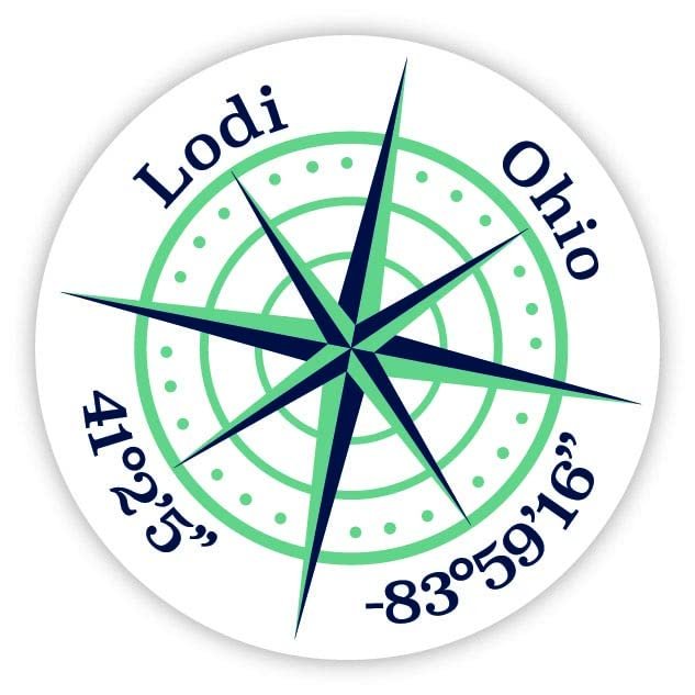 Lodi Ohio 2-Inch Vinyl Decal Sticker Latitude Longitude Compass Design