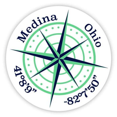 Medina Ohio 2-Inch Vinyl Decal Sticker Latitude Longitude Compass Design