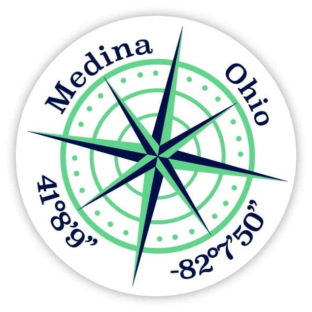 Medina Ohio 2-Inch Vinyl Decal Sticker Latitude Longitude Compass Design