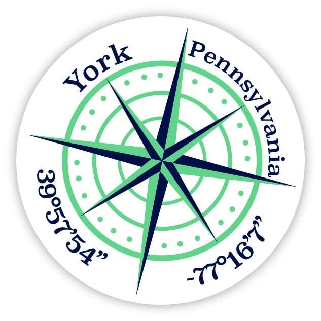 York Pennsylvania 2-Inch Vinyl Decal Sticker Latitude Longitude Compass Design