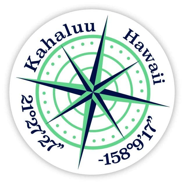 Kahaluu Hawaii 2-Inch Vinyl Decal Sticker Latitude Longitude Compass Design