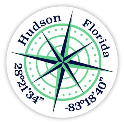 Hudson Florida 2-Inch Vinyl Decal Sticker Latitude Longitude Compass Design