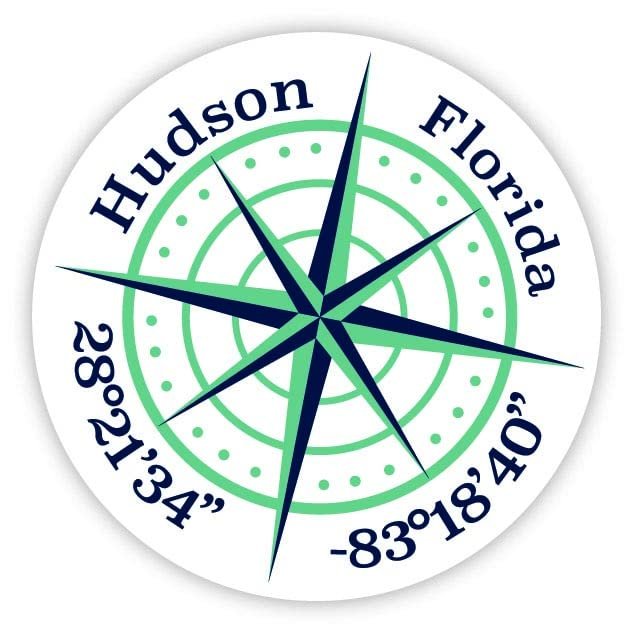 Hudson Florida 2-Inch Vinyl Decal Sticker Latitude Longitude Compass Design