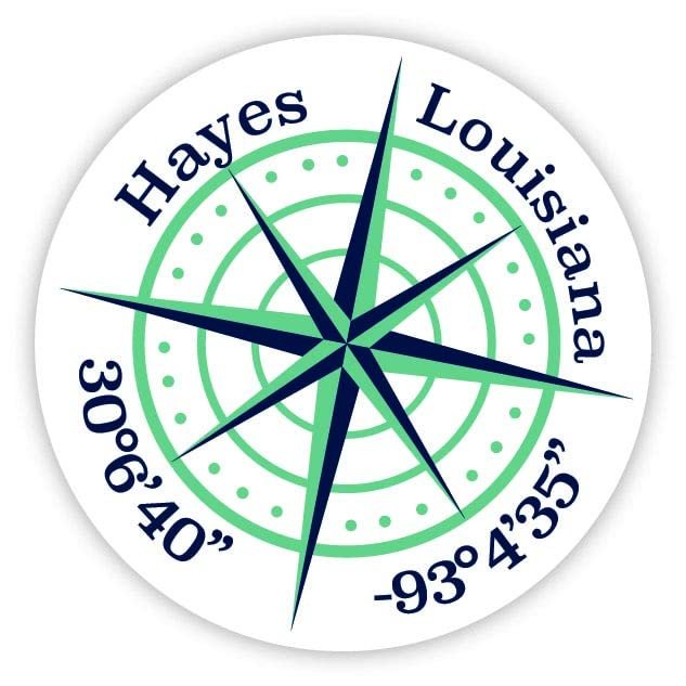 Hayes Louisiana 2-Inch Vinyl Decal Sticker Latitude Longitude Compass Design