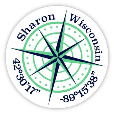 Sharon Wisconsin 2-Inch Vinyl Decal Sticker Latitude Longitude Compass Design