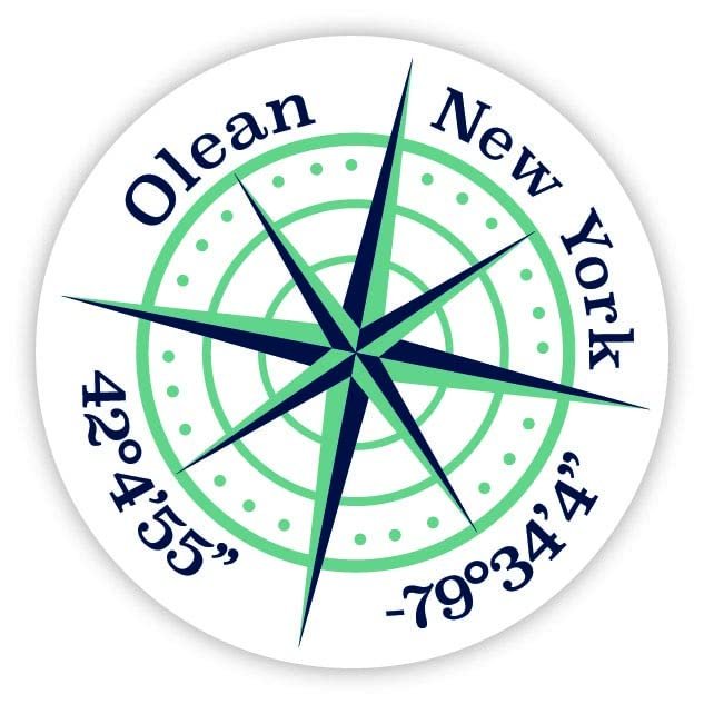 Olean New York 2-Inch Vinyl Decal Sticker Latitude Longitude Compass Design