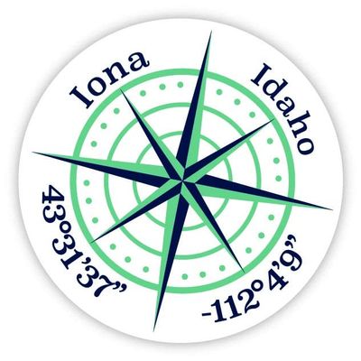 Iona Idaho 2-Inch Vinyl Decal Sticker Latitude Longitude Compass Design
