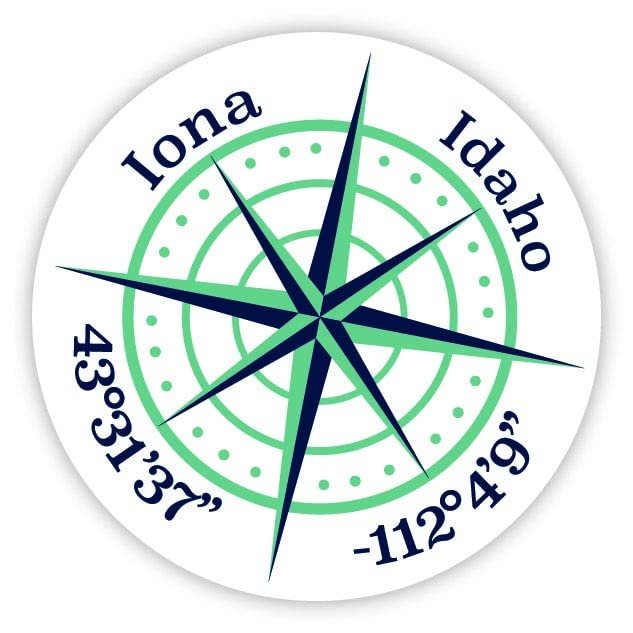 Iona Idaho 2-Inch Vinyl Decal Sticker Latitude Longitude Compass Design