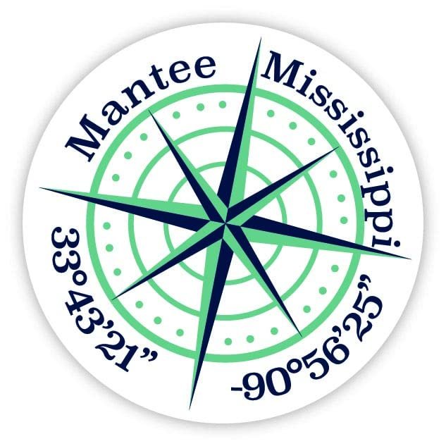 Mantee Mississippi 2-Inch Vinyl Decal Sticker Latitude Longitude Compass Design