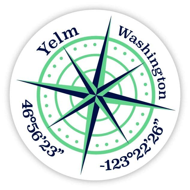 Yelm Washington 2-Inch Vinyl Decal Sticker Latitude Longitude Compass Design