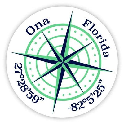 Ona Florida 2-Inch Vinyl Decal Sticker Latitude Longitude Compass Design