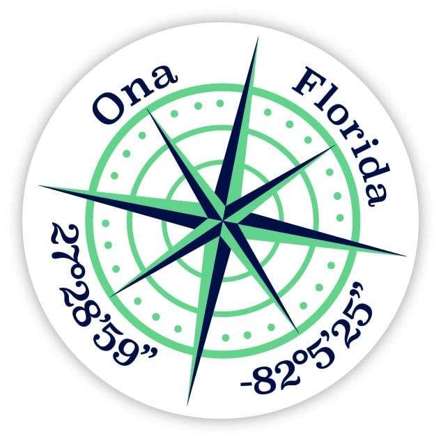 Ona Florida 2-Inch Vinyl Decal Sticker Latitude Longitude Compass Design