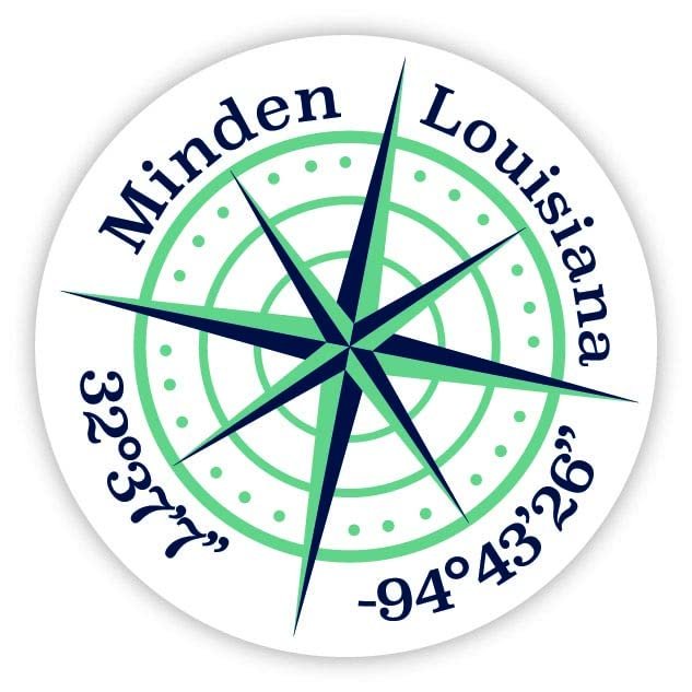 Minden Louisiana 2-Inch Vinyl Decal Sticker Latitude Longitude Compass Design