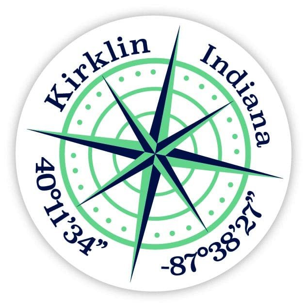 Kirklin Indiana 2-Inch Vinyl Decal Sticker Latitude Longitude Compass Design