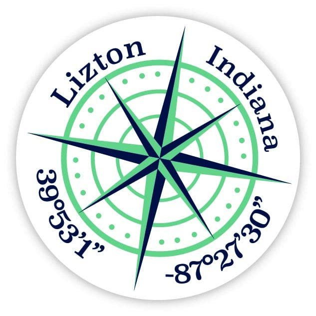 Lizton Indiana 2-Inch Vinyl Decal Sticker Latitude Longitude Compass Design
