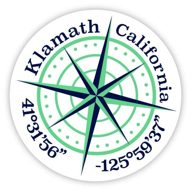 Klamath California 2-Inch Vinyl Decal Sticker Latitude Longitude Compass Design