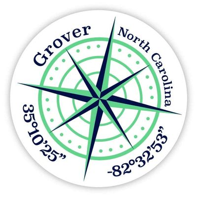 Grover North Carolina 2-Inch Vinyl Decal Sticker Latitude Longitude Compass Design