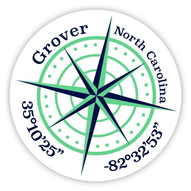 Grover North Carolina 2-Inch Vinyl Decal Sticker Latitude Longitude Compass Design