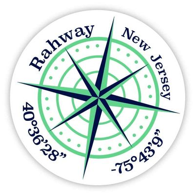 Rahway New Jersey 2-Inch Vinyl Decal Sticker Latitude Longitude Compass Design