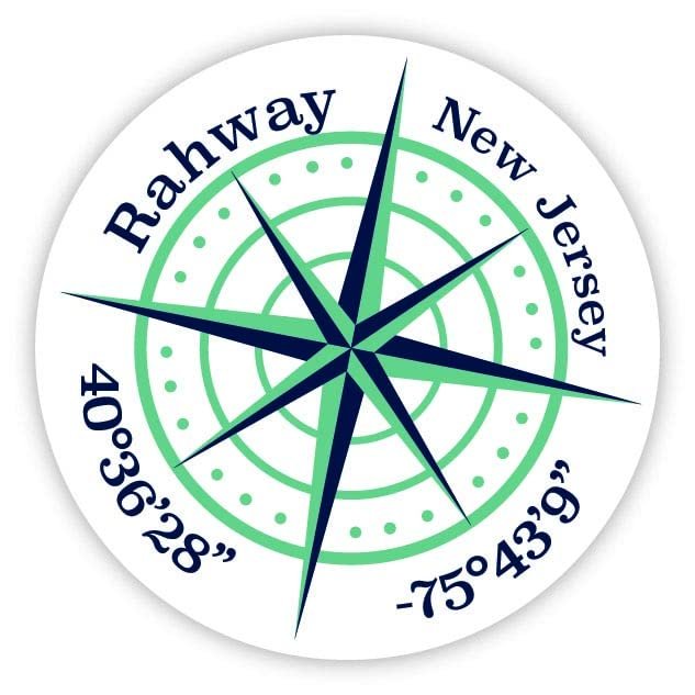 Rahway New Jersey 2-Inch Vinyl Decal Sticker Latitude Longitude Compass Design