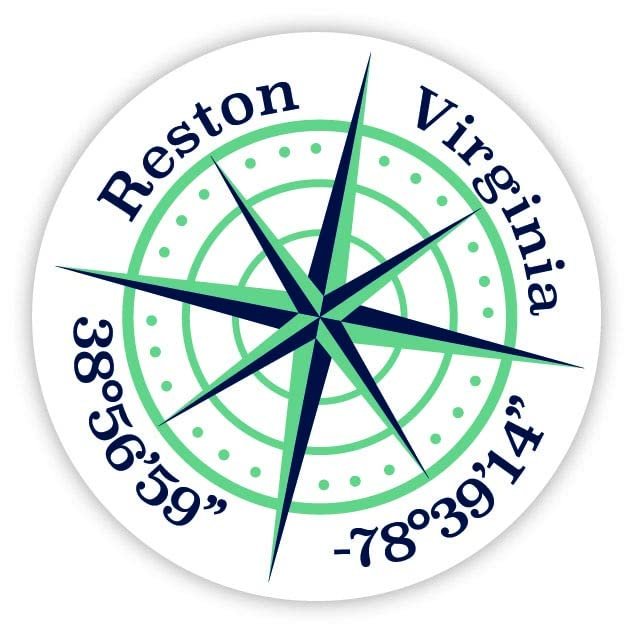 Reston Virginia 2-Inch Vinyl Decal Sticker Latitude Longitude Compass Design