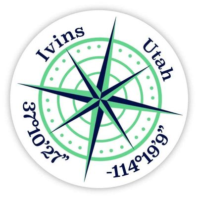Ivins Utah 2-Inch Vinyl Decal Sticker Latitude Longitude Compass Design