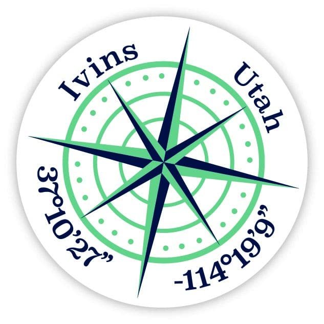 Ivins Utah 2-Inch Vinyl Decal Sticker Latitude Longitude Compass Design