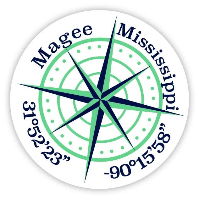 Magee Mississippi 2-Inch Vinyl Decal Sticker Latitude Longitude Compass Design