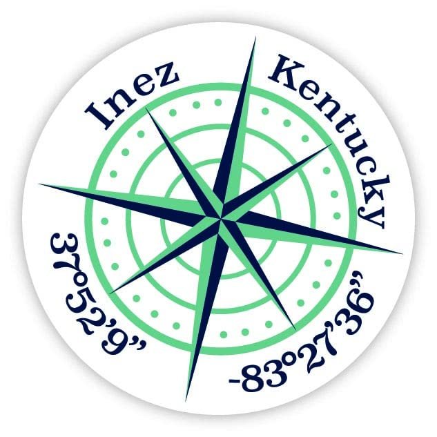 Inez Kentucky 2-Inch Vinyl Decal Sticker Latitude Longitude Compass Design