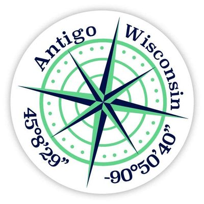 Antigo Wisconsin 2-Inch Vinyl Decal Sticker Latitude Longitude Compass Design