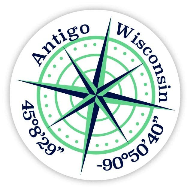 Antigo Wisconsin 2-Inch Vinyl Decal Sticker Latitude Longitude Compass Design