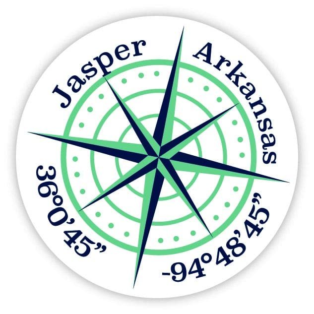 Jasper Arkansas 2-Inch Vinyl Decal Sticker Latitude Longitude Compass Design