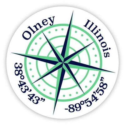Olney Illinois 2-Inch Vinyl Decal Sticker Latitude Longitude Compass Design