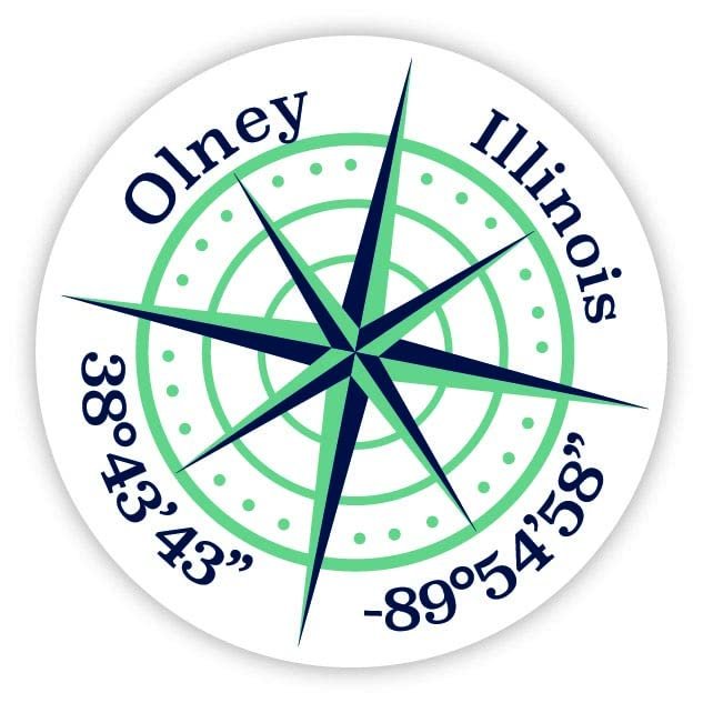 Olney Illinois 2-Inch Vinyl Decal Sticker Latitude Longitude Compass Design