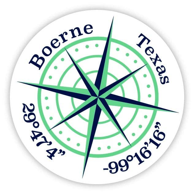 Boerne Texas 2-Inch Vinyl Decal Sticker Latitude Longitude Compass Design
