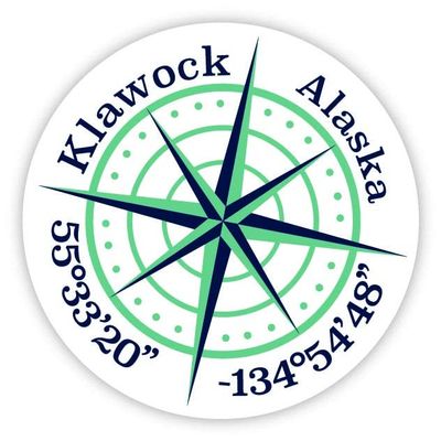 Klawock Alaska 2-Inch Vinyl Decal Sticker Latitude Longitude Compass Design