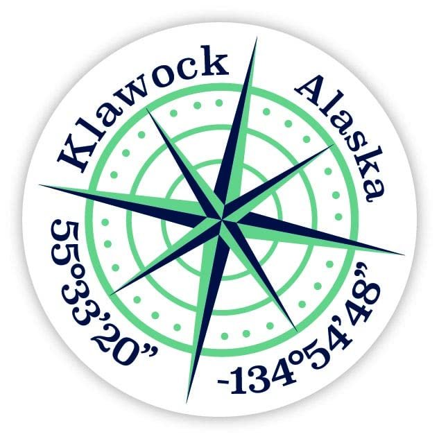 Klawock Alaska 2-Inch Vinyl Decal Sticker Latitude Longitude Compass Design