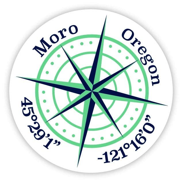 Moro Oregon 2-Inch Vinyl Decal Sticker Latitude Longitude Compass Design