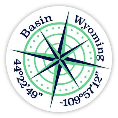 Basin Wyoming 2-Inch Vinyl Decal Sticker Latitude Longitude Compass Design